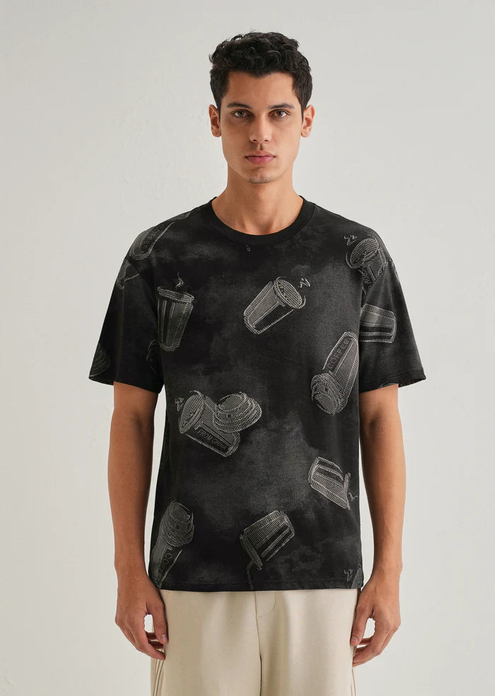 Ebony Black Printed Oversized T-shirt