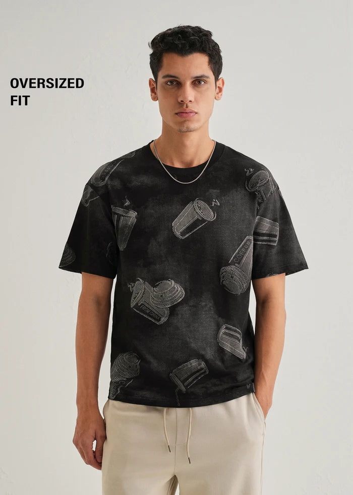 Ebony Black Printed Oversized T-shirt