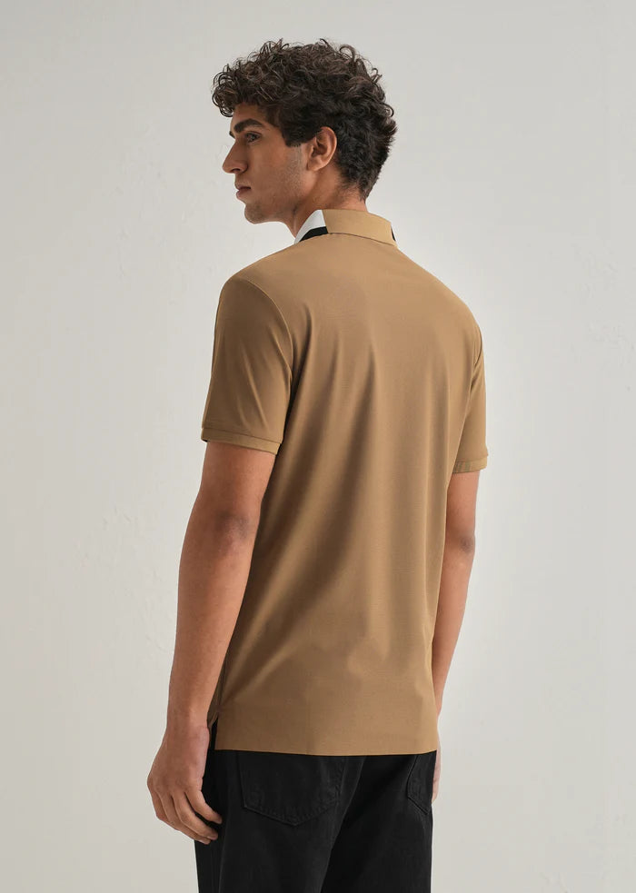 Khaki Zipper Polo Collar Seamless T-shirt