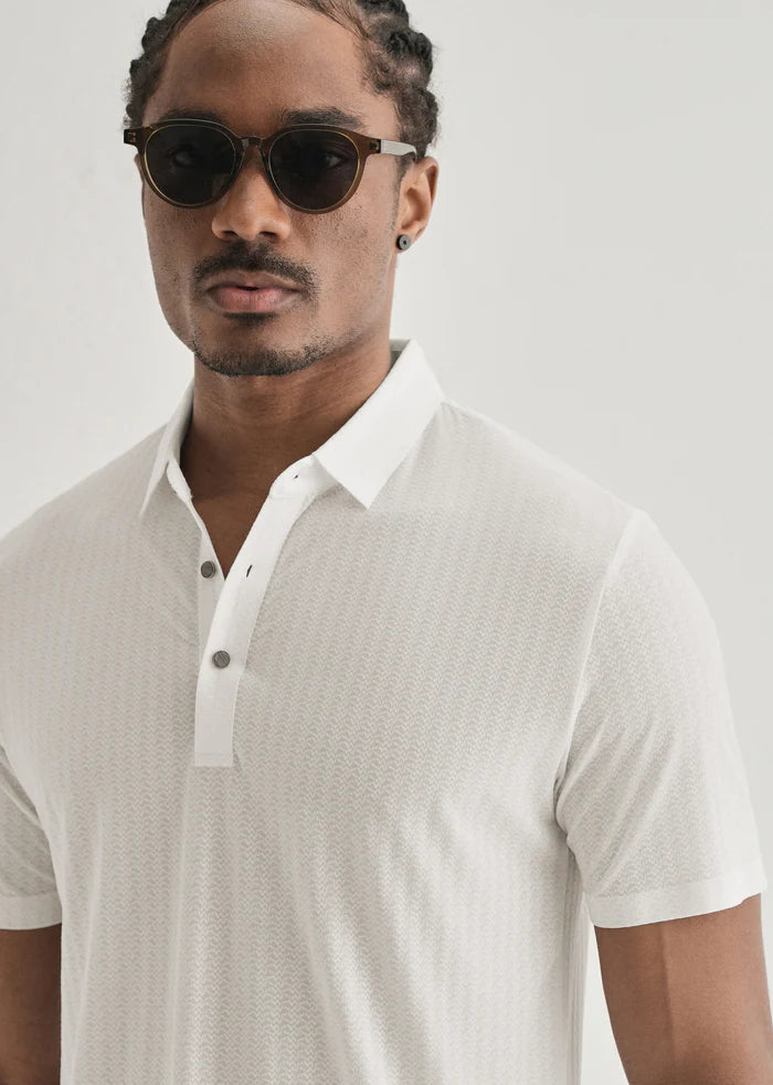 White Polo Collar Printed Seamless T-shirt