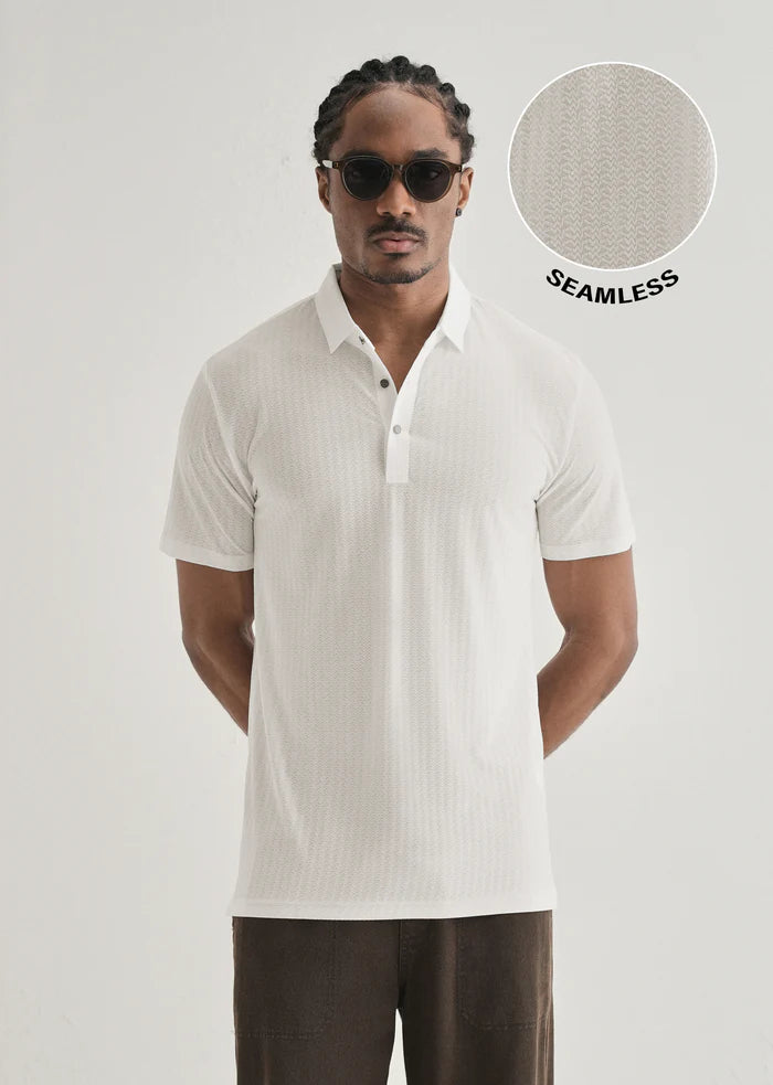 White Polo Collar Printed Seamless T-shirt